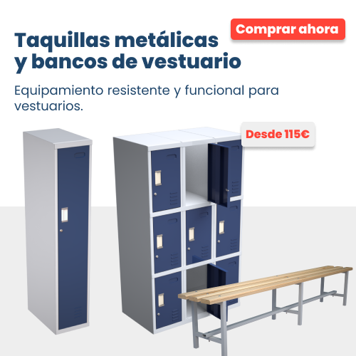 Taquillas metálicas y bancos de vestuario
